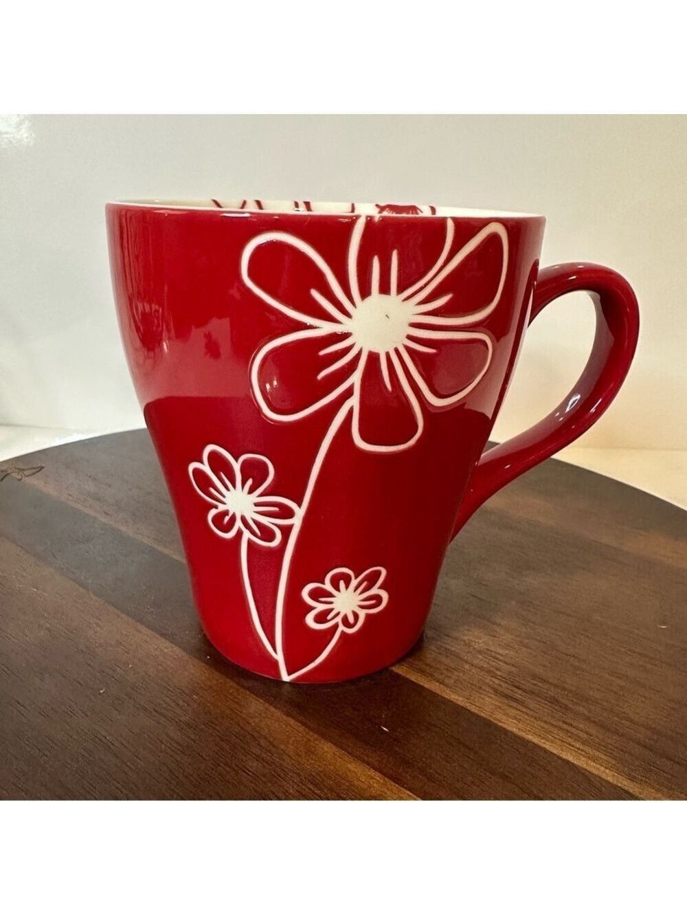 Starbucks 2007 Red Floral Embossed Mug 15 oz | Retired Vintage Ceramic EUC